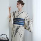 浴衣 レディース セット utatane×注染工房 浴衣3点セット 先染めベージュに黒の水草めだか 特選 注染 にじみ フリーサイズ 浴衣セット（ゆかた・帯・下駄）