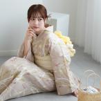 浴衣 レディース セット ひよこ商店 高級変わり織 浴衣3点セット 亜麻色に飛び回る雀  コットン100％ フリーサイズ 浴衣セット（ゆかた・帯・下駄）レトロ