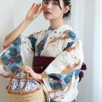 浴衣 レディース セット ひよこ商店 高級変わり織 浴衣3点セット マーガレットアプリコット裂取文  フリーサイズ 浴衣セット（ゆかた・帯・下駄）レトロ