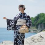 浴衣 レディース セット utatane 高級変わり織 浴衣3点セット 濃紺の墨描き牡丹 フリーサイズ 浴衣セット(ゆかた・帯・下駄)うたたね レトロ ●