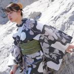 浴衣 レディース セット utatane 高級変わり織 浴衣3点セット 白地に墨色の花切り絵 フリーサイズ 浴衣セット（ゆかた・帯・下駄）うたたね レトロ
