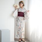 ショッピング浴衣 レディース 浴衣 レディース セット ニコアンティーク 高級変わり織 浴衣3点セット 淡いグレーに柘榴 フリーサイズ 浴衣セット（ゆかた・帯・下駄）レトロ 国産生地