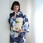 浴衣 レディース セット ニコアンティーク 高級変わり織 浴衣3点セット 紺ぼかしの菊と扇面 フリーサイズ 浴衣セット(ゆかた・帯・下駄)レトロ ●