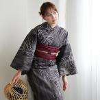 浴衣 レディース セット ニコアンティーク 高級変わり織 浴衣3点セット 墨黒に縞々糸菊 フリーサイズ 浴衣セット(ゆかた・帯・下駄)レトロ