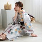 浴衣 レディース セット utatane 高級変わり織 浴衣3点セット 灰青の霧と梅雪輪 フリーサイズ 浴衣セット(ゆかた・帯・下駄)レトロ ●
