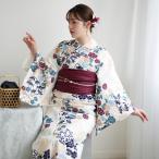 浴衣 レディース セット utatane 高級変わり織 浴衣3点セット きなりにえんじとからしの花輪 フリーサイズ 浴衣セット(ゆかた・帯・下駄) ●