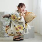 浴衣 レディース セット utatane 高級変わり織 浴衣3点セット くちなし色と翡翠色の牡丹 フリーサイズ 浴衣セット（ゆかた・帯・下駄）うたたね レトロ