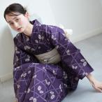 浴衣 セット レディース ニコアンティーク 高級変わり織 浴衣3点セット 紫にかごめ絞り柄の紋白蝶 フリーサイズ 浴衣セット(ゆかた・帯・下駄)レトロ ●