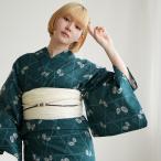 浴衣 セット レディース ニコアンティーク 高級変わり織 浴衣3点セット 碧にかごめ絞り柄の紋白蝶 フリーサイズ 浴衣セット(ゆかた・帯・下駄) レトロ