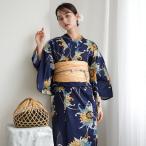 ショッピング浴衣 レディース 浴衣 レディース セット ニコアンティーク 高級変わり織 浴衣3点セット 紺地にアンティークローケツ柄 フリーサイズ 浴衣セット（ゆかた・帯・下駄）レトロ