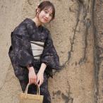 浴衣 レディース セット utatane 高級変わり織 浴衣3点セット 黒地にシックな松花火 フリーサイズ 浴衣セット(ゆかた・帯・下駄) 上質 うたたね レトロ