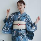 浴衣 レディース セット utatane 高級変わり織 浴衣3点セット 鈍青と緑の砂よろけに桔梗 フリーサイズ 浴衣セット(ゆかた・帯・下駄)レトロ ●