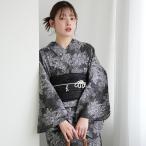 浴衣 レディース セット utatane 高級変わり織 浴衣3点セット グレーに重なる古典菊 フリーサイズ 浴衣セット(ゆかた・帯・下駄)うたたね 国内染色 レトロ ●