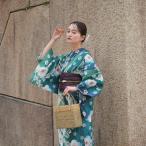 浴衣 レディース セット utatane 高級変わり織 浴衣3点セット かすれ緑ぼかしの梅 フリーサイズ 浴衣セット(ゆかた・帯・下駄)レトロ ●