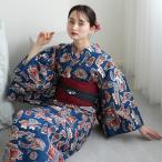 浴衣 レディース セット ニコアンティーク 高級変わり織 浴衣3点セット 南蛮渡来 ネイビー フリーサイズ 浴衣セット(ゆかた・帯・下駄)レトロ