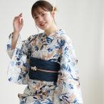 浴衣 レディース セット ニコアンティーク 高級変わり織 浴衣3点セット フロスティブルーの花 フリーサイズ 浴衣セット(ゆかた・帯・下駄)レトロ ●