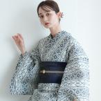 浴衣 レディース セット utatane 高級変わり織 浴衣3点セット ローケツ染め風 きなりに菱縞 浴衣セット(ゆかた・帯・下駄)上質 レトロ うたたね ●