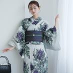 浴衣 レディース セット 誉田屋源兵衛 日本製小幅生地使用 浴衣3点セット 薊 グレー 綿麻 麻混 特選 フリーサイズ 浴衣セット(ゆかた・帯・下駄) ●