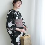 浴衣 レディース セット 高級変わり織 浴衣3点セット 宵涼みの朝顔 黒 フリーサイズ コットン100％ 綿 古典レトロ 大人 浴衣・帯・下駄付き