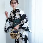 浴衣 レディース セット 高級変わり織 浴衣3点セット 黒地に透きとおる椿 フリーサイズ コットン100％ 綿 黒 古典レトロ 浴衣・帯・下駄付き