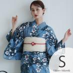 浴衣 レディース セット utatane 高級変わり織 浴衣3点セット 鈍青と緑の砂よろけに桔梗 プチ(150-160cm)Sサイズ 浴衣セット(ゆかた・帯・下駄)小さい ●