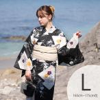 浴衣 レディース セット utatane 高級変わり織 浴衣3点セット ブラックに松皮菱取と桔梗 トール(165-175cm)L 浴衣セット(ゆかた・帯・下駄)高身長 ●