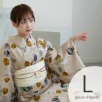 浴衣 レディース セット ニコアンティーク 高級変わり織 浴衣3点セット 縞々ベージュにからしのほおずき トール L 浴衣セット(ゆかた・帯・下駄) ●