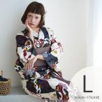 浴衣 レディース セット ニコアンティーク 浴衣3点セット 染め分けグレーに大正浪漫ねこ トール(165-175cm)L 浴衣セット(ゆかた・帯・下駄)高身長