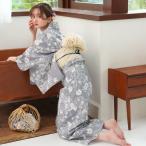 浴衣 レディース セット utatane セパレート 二部式浴衣3点セット 上品グレーの古典花 フリーサイズ 浴衣セット（ゆかた上下・帯・下駄）レトロ