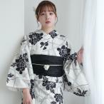 浴衣 レディース セット utatane セパレート 高級変わり織 二部式浴衣3点セット 白地に墨黒の露芝ぼたん フリーサイズ 浴衣セット(ゆかた上下・帯・下駄) ●