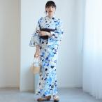 浴衣 レディース セット 高級変わり織 浴衣2点セット 白地に紺と青のぼかし椿 コットン100% フリーサイズ 浴衣セット(ゆかた・帯) 古典 レトロ ●