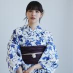 浴衣 レディース セット 高級変わり織 浴衣2点セット 白地にくすみネイビーの唐草小花 コットン100％ フリーサイズ 浴衣セット（ゆかた・帯）古典 レトロ