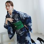着物 単衣 レディース 洗える着物 単品 ニコアンティーク 唐獅子 ネイビー レトロ ファブリック着物 紺 浮世絵風 街着 ひとえ カジュアル 女性 日本製