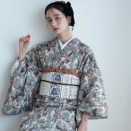 ショッピングレトロ 着物 単衣 レディース 洗える着物 単品 ニコアンティーク ドッグ・エキスポ ベルデ 着物 ひとえ レトロ ファブリック着物 青緑 くすみグリーン 犬 カジュアル