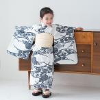 浴衣 子供 女の子 utatane kids 高級変わり織 子供浴衣3点セット 白地に紺の露芝菊 こども浴衣セット(ゆかた・帯・下駄)レトロ キッズ