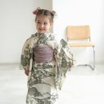 浴衣 子供 女の子 utatane kids 高級変わり織 子供浴衣3点セット きなりに抹茶の露芝菊 こども浴衣セット(ゆかた・帯・下駄)レトロ キッズ