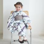 浴衣 子供 女の子 utatane kids 高級変わり織 子供浴衣3点セット 紫の霧ぼかし花 こども浴衣セット（ゆかた・帯・下駄）レトロ キッズ国内染色