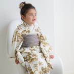 浴衣 子供 女の子 ひよこ商店 kids 高級変わり織 子供浴衣3点セット クリームに黄色の花と実 こども浴衣セット(ゆかた・帯・下駄)レトロ キッズ 国内染色