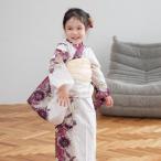 浴衣 子供 女の子 utatane kids 高級変わり織 子供浴衣3点セット えんじのひらひら花染分け こども浴衣セット(ゆかた・帯・下駄)レトロ キッズ