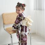 浴衣 子供 女の子 utatane kids 高級変わり織 子供浴衣3点セット えんじの麻の葉ストライプとアネモネ こども浴衣セット(ゆかた・帯・下駄)キッズ レトロ