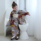 浴衣 子供 女の子 ニコアンティーク kids 高級変わり織 子供浴衣3点セット 60sモンドガレージ ピーコック こども浴衣セット(ゆかた・帯・下駄) キッズ