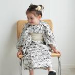 浴衣 子供 女の子 ニコアンティーク kids 子供浴衣3点セット フリルドットパンク モノクロ 個性派きものブランド こども浴衣セット(ゆかた・帯・下駄) ●
