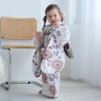 浴衣 子供 女の子 utatane kids 高級変わり織 子供浴衣3点セット 煉瓦色の剣菊と萩 こども浴衣セット ( ゆかた・帯・下駄 ) レトロ キッズ ●