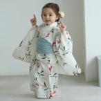 ショッピング浴衣 子供 浴衣 子供 女の子 ニコアンティーク kids 高級変わり織 子供浴衣3点セット オフホワイトに柘榴（ゆかた・帯・下駄）レトロ キッズ