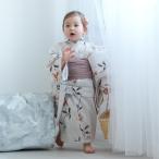 ショッピング浴衣 子供 浴衣 子供 女の子 ニコアンティーク kids 高級変わり織 子供浴衣3点セット 淡いグレーに柘榴（ゆかた・帯・下駄）レトロ キッズ