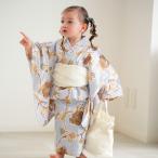 浴衣 子供 女の子 utatane kids 高級変わり織 子供浴衣3点セット ブルーグレーに椿唐草 こども浴衣セット(ゆかた・帯・下駄)レトロ キッズ ●