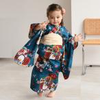 浴衣 子供 女の子 ニコアンティーク kids 高級変わり織 子供浴衣3点セット 大正浪漫ブルーに夢幻ねじり梅 こども浴衣セット ( ゆかた・帯・下駄 ) レトロ ●