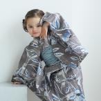 ショッピング子供 浴衣 浴衣 子供 女の子 ニコアンティーク kids 高級変わり織 子供浴衣3点セット かすれアネモネ グレー×ブルー  こども浴衣セット ( ゆかた・帯・下駄 ) レトロ