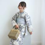 浴衣 子供 女の子 ひよこ商店 ジュニア 浴衣3点セット きなりに青藤色の連なる小菊 浴衣セット(ゆかた・帯・下駄)140cm 150cm 小学生 中学生 キッズ ●