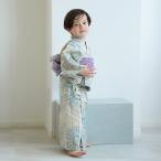 浴衣 子供 男の子 utatane×注染工房 kids 日本製小幅生地使用 子供浴衣3点セット(浴衣/帯/下駄) 先染めベージュにはじけるミント 注染 古典柄 レトロ
